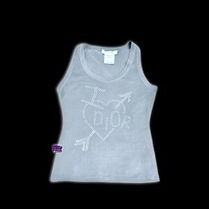 Vintage Dior I Heart DIOR Spelled Out Logo Crystal Diamanté Sleeveless Shirt Top